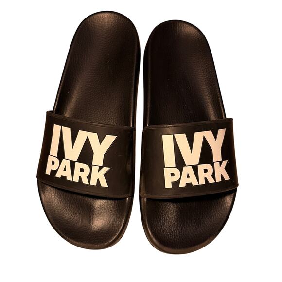 Adidas Ivy Park Slides Black White Logo Sandals Beyoncé Collab Size 7 US / 40 EU - Picture 1 of 3